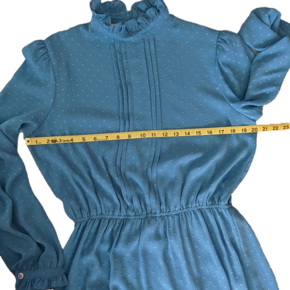 Vintage Blue Cottagecore Maxi Prairie Dress Removable Lace Collar - Picture 12 of 13